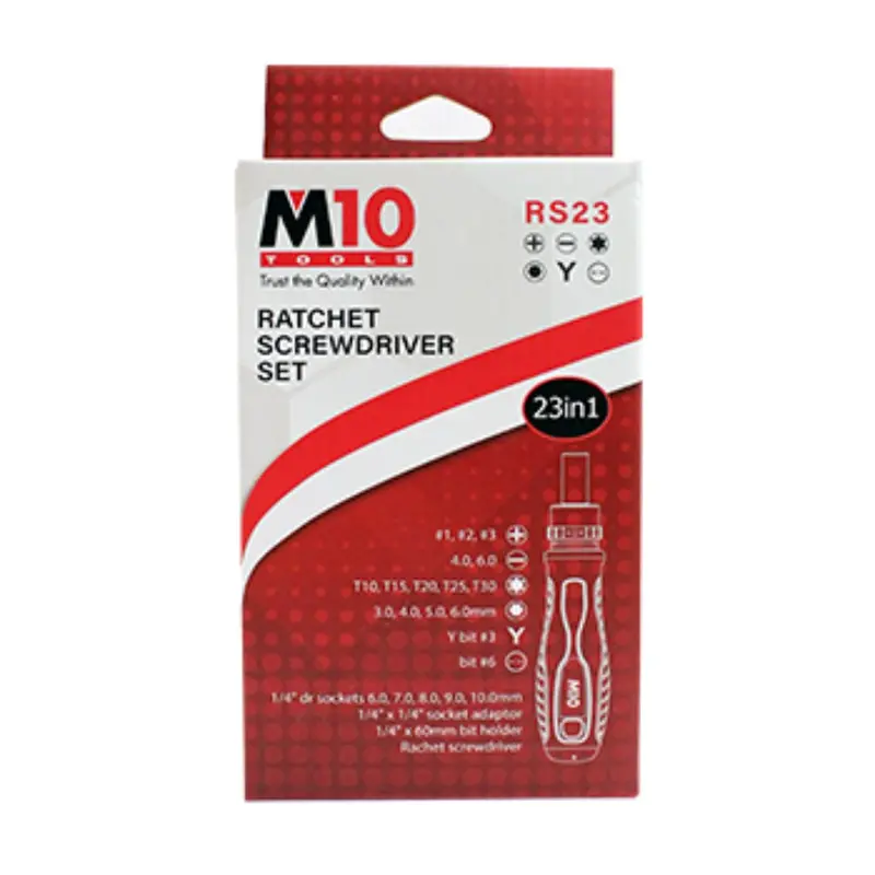 23-in-1 M10 Ratchet Screwdriver Set with Interchangeable Bits