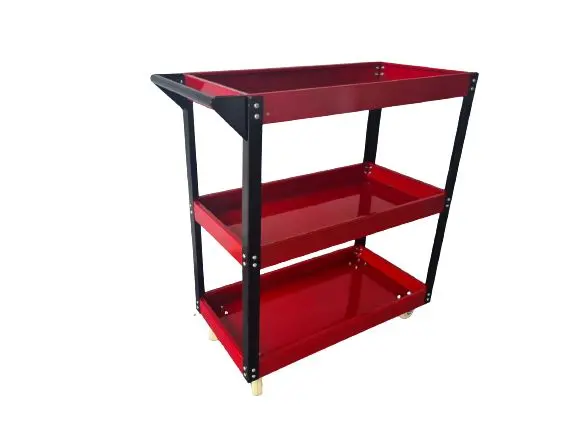 3-Tier Red Steel Utility Trolley – 1.4ft W × 2.1ft L × 2.3ft H | TRL-3S