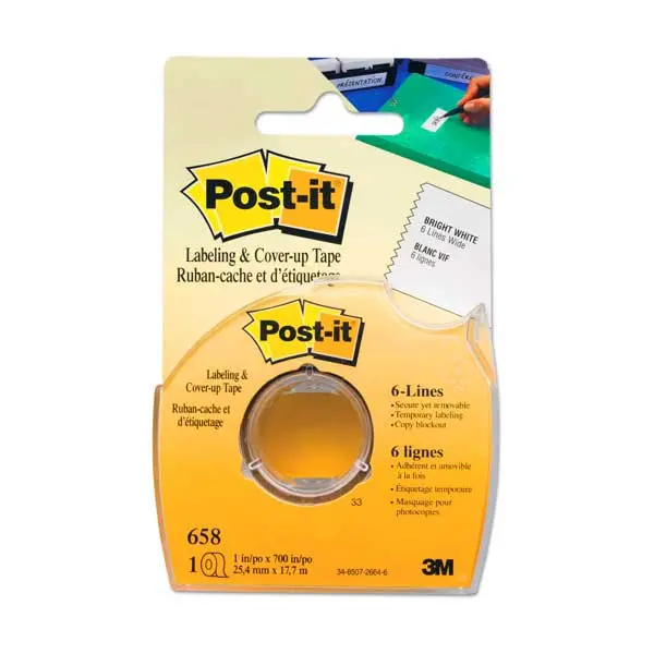 3M Post-it Labeling & Cover-Up Tape – 1″ x 700″ Removable Adhesive Roll, Model 658