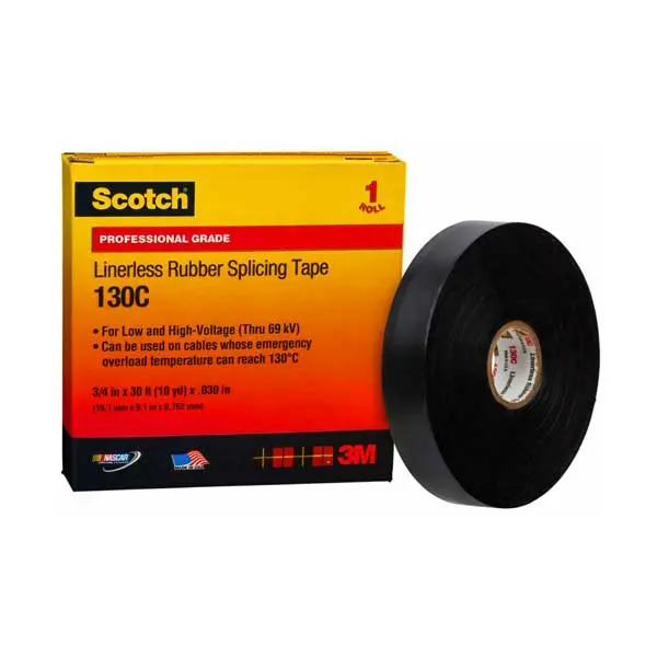 3M Scotch 130C Linerless Rubber Splicing Tape – 3/4″ × 30 ft, Self-Fusing, Black (130C-3/4X30FT)
