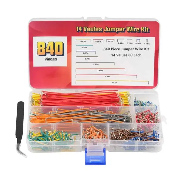 840-Piece Jumper Wire Kit — 14 Standard Sizes (2–125mm), Includes Tweezers & Storage Case (WWZ-840Pin)