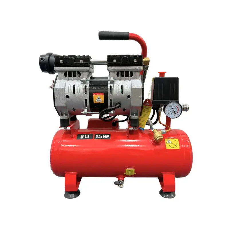 Aiko 1.5HP Oil-Free Silent Air Compressor – 9L Tank, Compact Red Unit | GDG09-RED