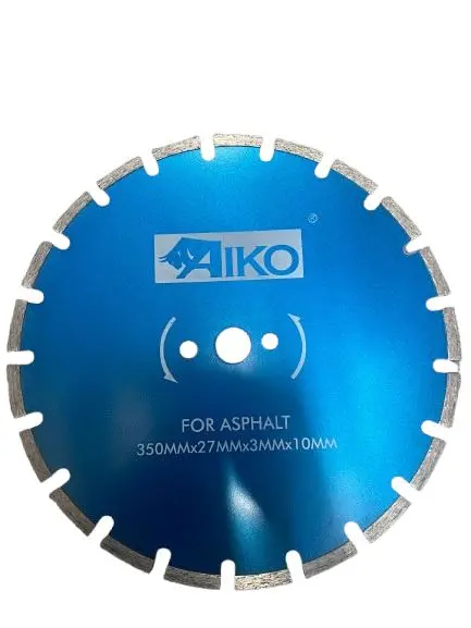 Aiko 14-Inch Blue Diamond Blade for Asphalt Cutting – 350mm x 27mm x 10mm Segment, 24 Teeth, 3mm Thickness