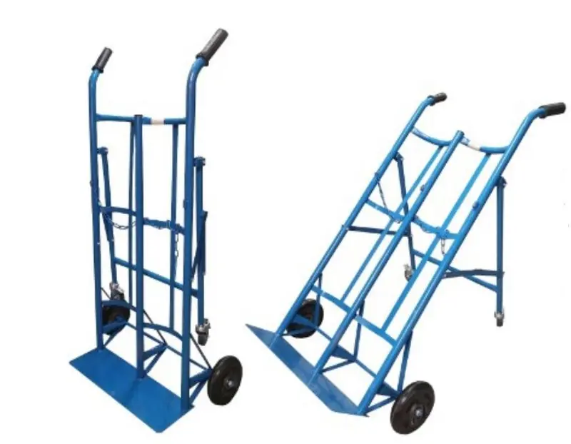 Aiko Blue Double-Gas Cylinder Trolley – 4-Wheel Design with Back Support & 8″ Wheels