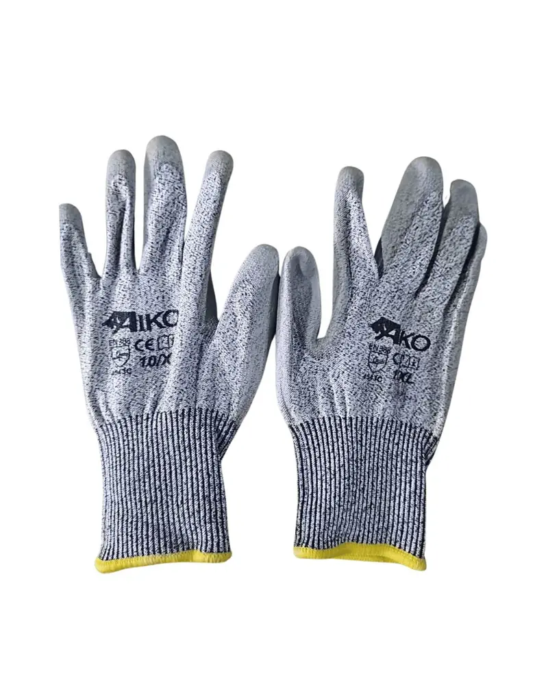 Aiko Level 5 Cut-Resistant PU Grey Gloves – 10″, 120 Pairs per Carton (Model 4543D)