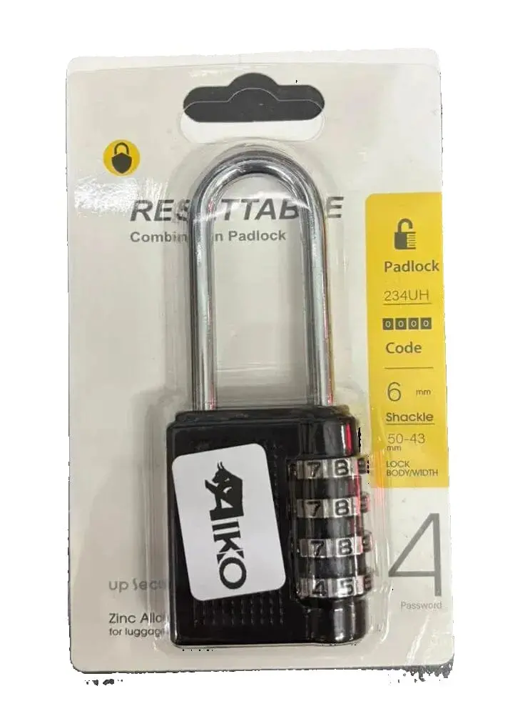 Aiko PL-R352L-AK-YM Resettable 40mm Combination Lock – Extended-Body Design (#352L) with Dual-Dial Security