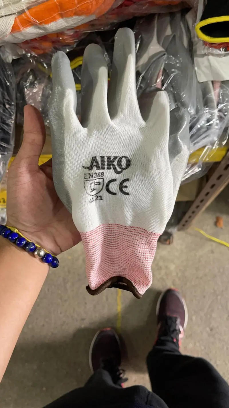 Aiko PU-Coated Grey Rubber Work Glove – 10″ Length, Durable Grip | GLOVE-RB-A10
