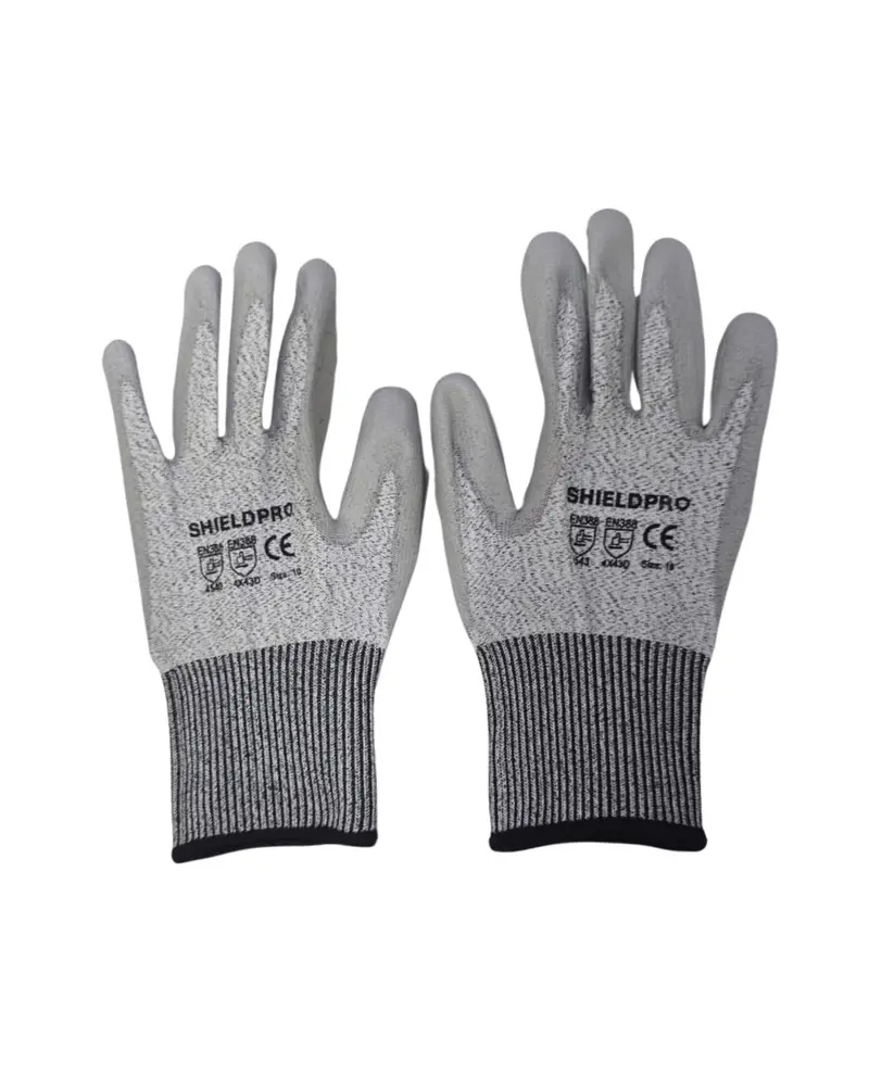 Aiko PU Grey Cut-Resistant Gloves – Level 5 Protection, 10″, Pack of 12 Pairs (120 Pairs per Carton)