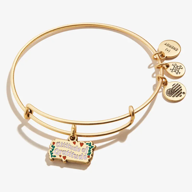 ‘Attitude of Gratitude’ Mantra Charm Bangle – Uplifting Daily Reminder