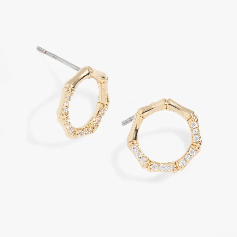 Bamboo-Textured Pavé Stud Earrings