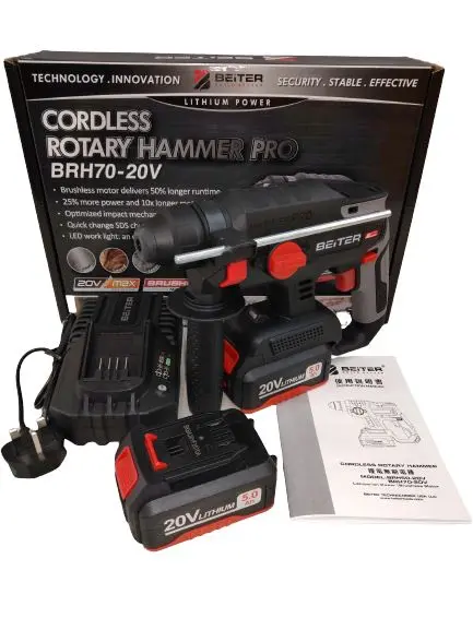 BEITER BRH70-20V Brushless Cordless Rotary Hammer Drill – 20V Lithium-Ion Power