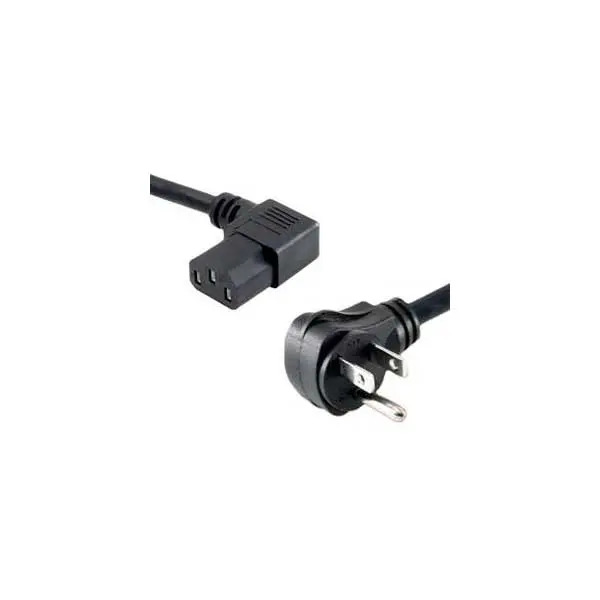 Black Right-Angle IEC C13 to Left-Angle NEMA 5-15P PC Power Cable