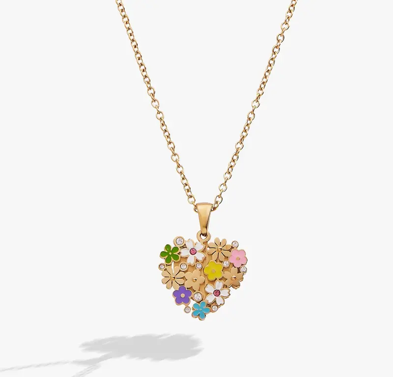 Blossoming Flowers Enamel Locket Necklace