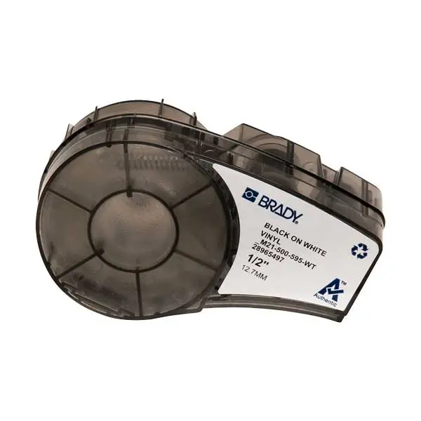 Brady M21-500-595-WT All-Weather Vinyl Label Tape – 0.5″ × 21 ft, Black-on-White