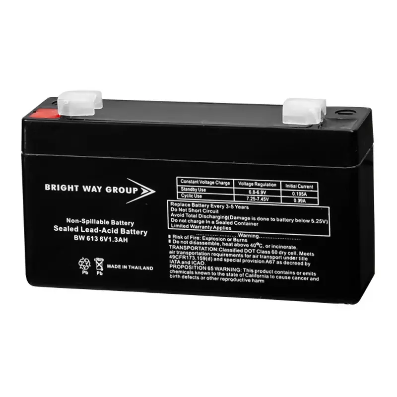 Bright Way BW 613 — 6V 1.3Ah AGM SLA VRLA Replacement Battery with F1 Terminals