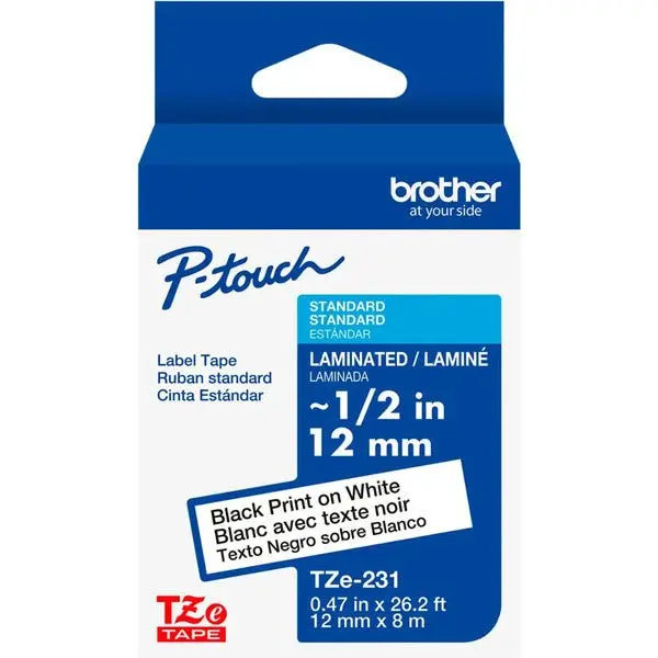 Brother TZE231G P-Touch Label Tape – 1/2-Inch Wide, Black on White, 26 Feet Long