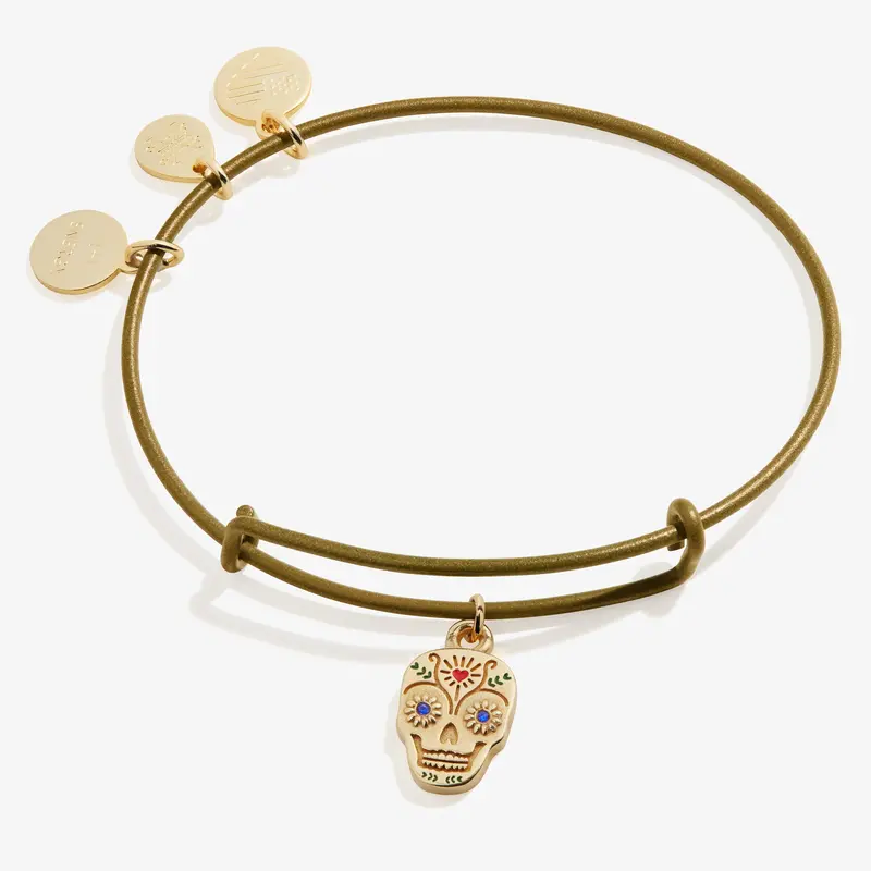 Calavera Skull Charm Bangle in Emerald Green