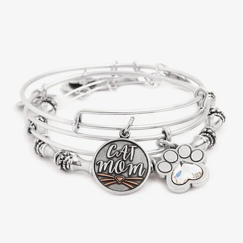 Cat Mom Charm Bangle Trio