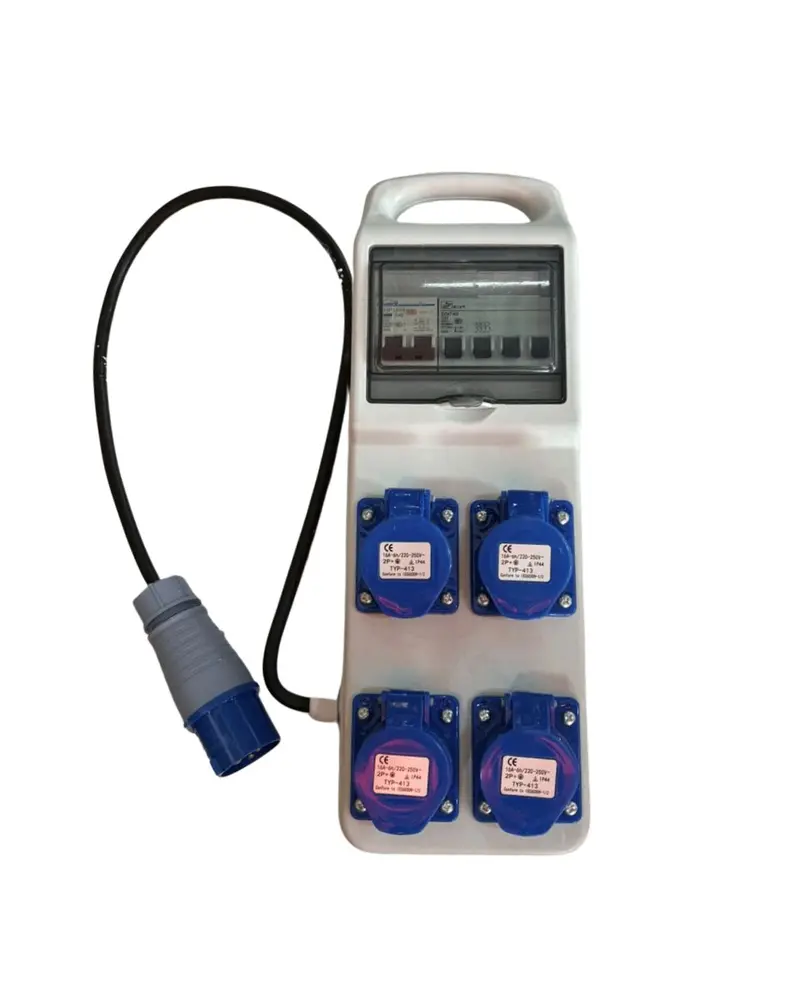 CEE 3×16A ELCB Distribution Box – 4-Way Extension, 1m Cable, Safety Certified | CEE-ELCB-RYM4-316