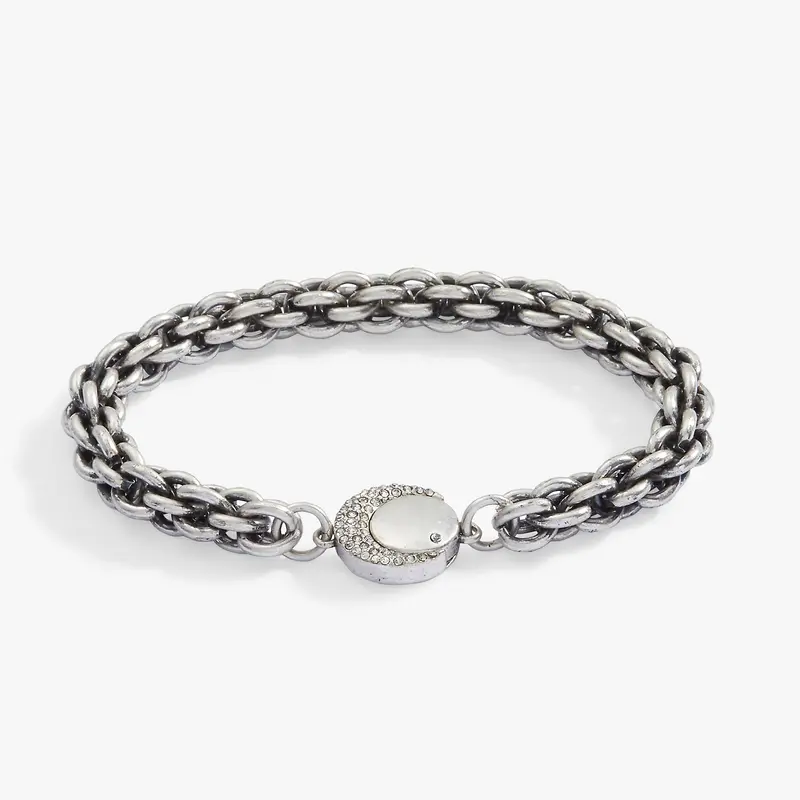 Crystal-Embellished Wheat Chain Moon Bracelet