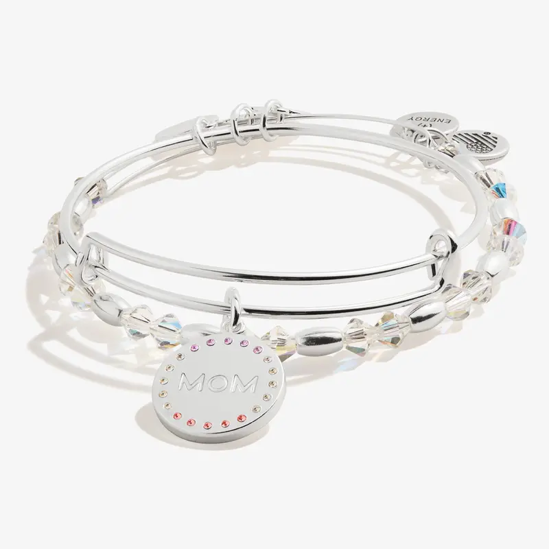 Crystal-Infused ‘Mom’ Charm Bangles – Twin Set