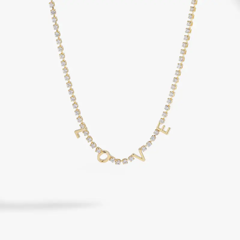 Crystal Tennis Necklace with Love Motif