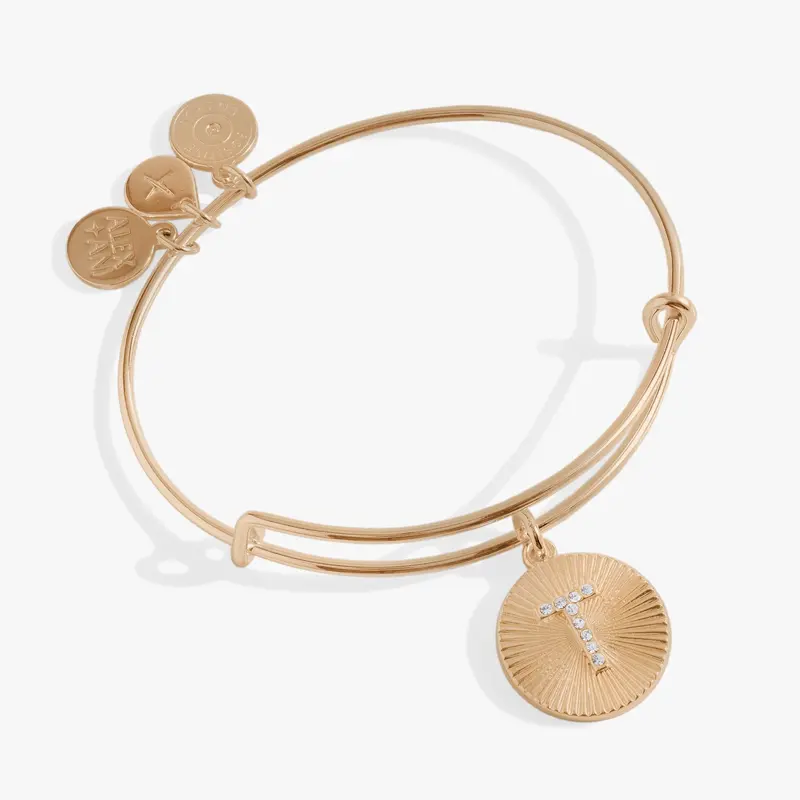 Custom T Initial Bangle Featuring Pave Starburst Design