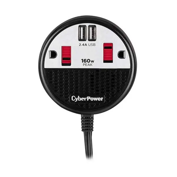 CyberPower 160W DC-to-AC Power Inverter with Dual AC Outlets & Dual USB-A Ports – 4-Foot Cord