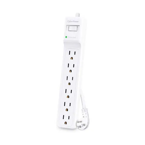 CyberPower 4-Foot 6-Outlet Surge Protector with Right-Angle Plug – White (B604)