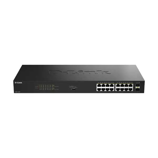 D-Link DGS-1018P 16-Port Gigabit PoE+ Switch: 240W Budget Power, 2 SFP Uplinks, Unmanaged