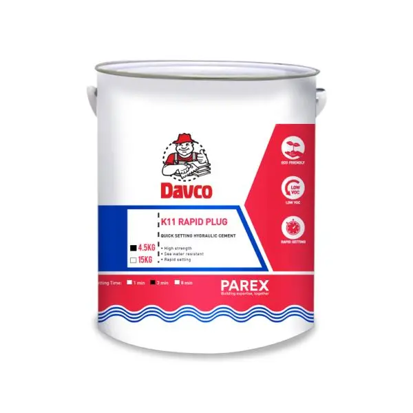 Davco K11 Rapid Plug Hydraulic Cement – 4.5kg Fast-Setting Waterproof Repair Mortar