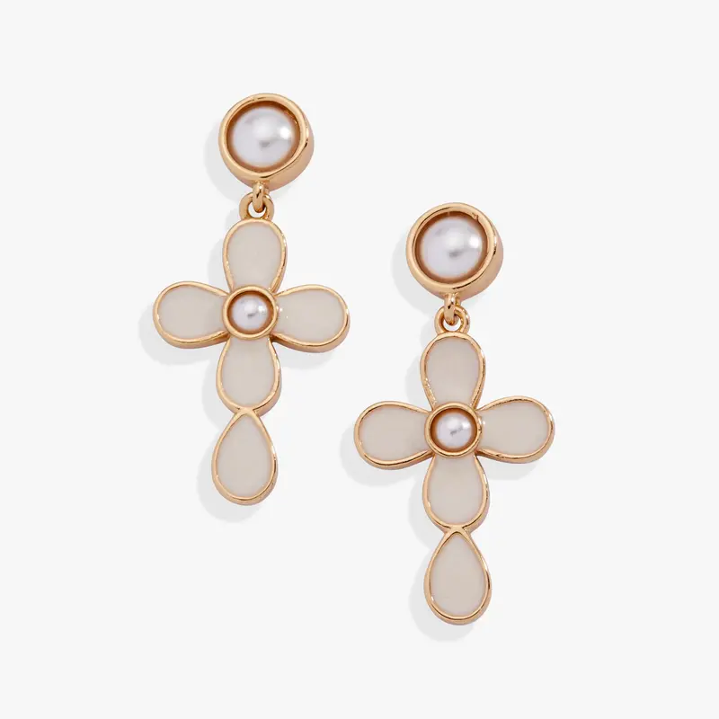 Delicate Christian Cross Drop Earrings – Coquette Design