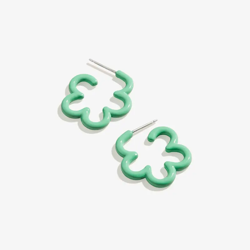Delicate Mint Green Floral Huggie Hoop Earrings