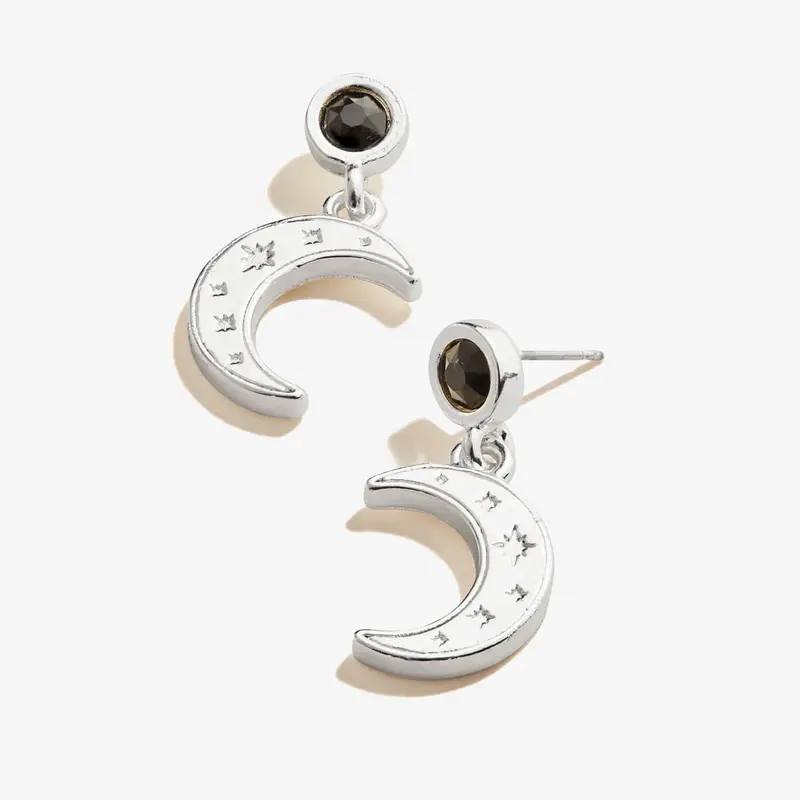 Delicate Moon and Crystal Stud Earrings