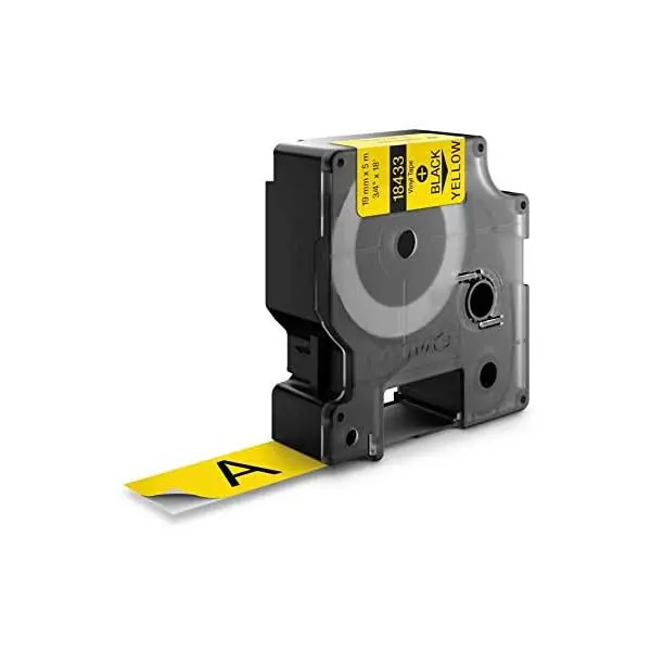 DYMO Rhino 18433 Vinyl Label Tape – 3/4-Inch Black-on-Yellow Industrial-Grade Roll, 18 Feet