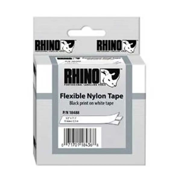 DYMO Rhino IND 0.5-Inch Black-on-White Flexible Nylon Label Tape – 11.5 Feet
