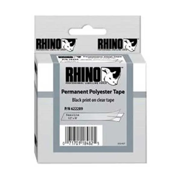 DYMO Rhino XTL 3/8-Inch Black-on-Clear Polyester Label Tape – 18 Feet