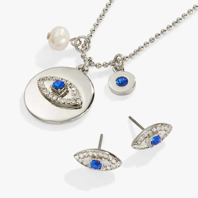Evil Eye Protection Necklace and Matching Stud Earrings