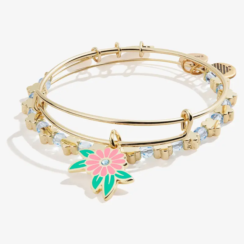 Floral Charm Bangle Bracelet Duo