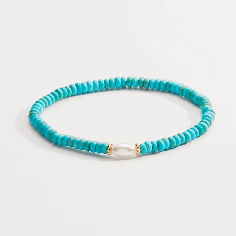 Genuine Turquoise and Pearl Glass Stretch Bracelet