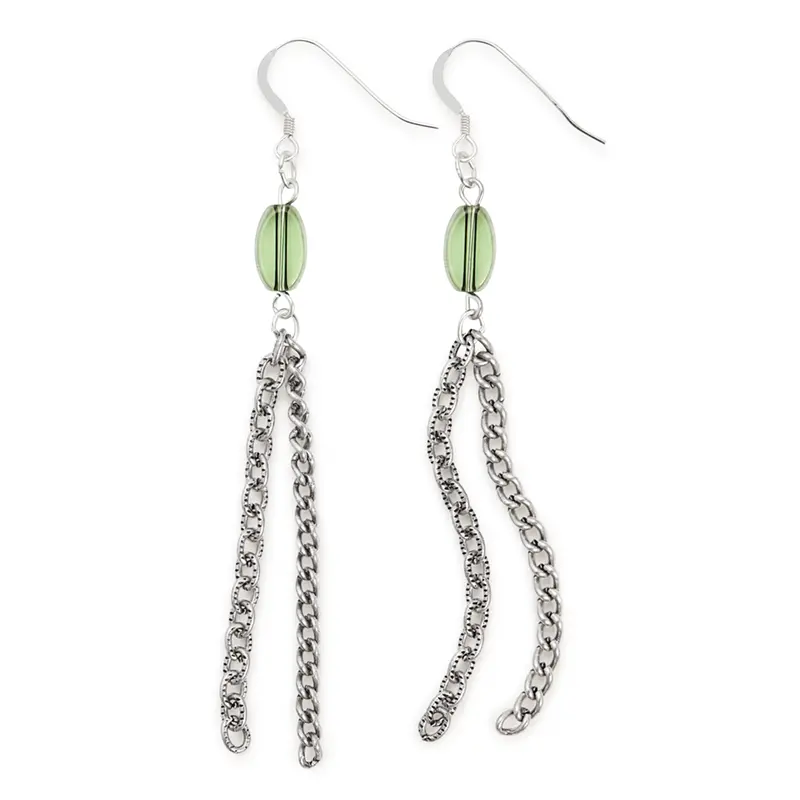 Green Chain Drop Earrings