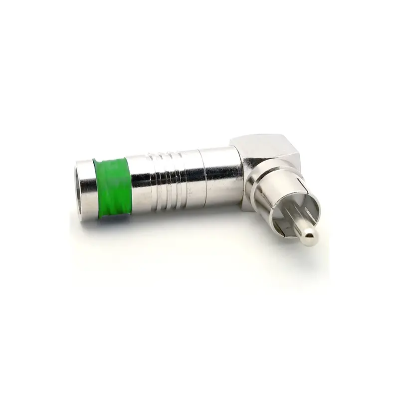 Green Right-Angle RCA Male Compression Connector for RG6 Cable