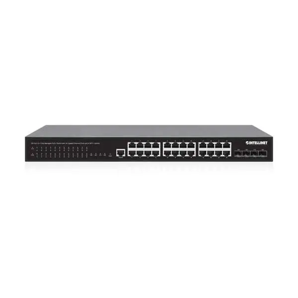 Intellinet 28-Port L2+ Managed PoE+ Switch – 24x Gigabit RJ45 + 4x SFP+ Uplinks