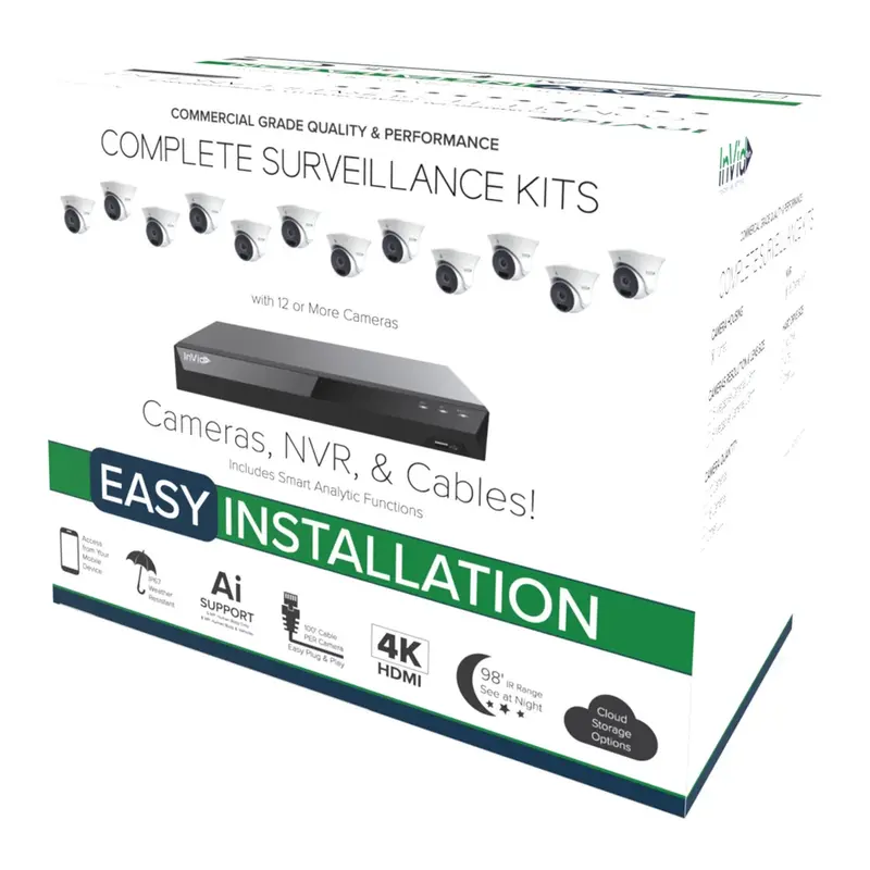 InVid Tech Protect 16-Channel NVR Kit – 4TB System with Twelve 8MP Turret Cameras & Cabling