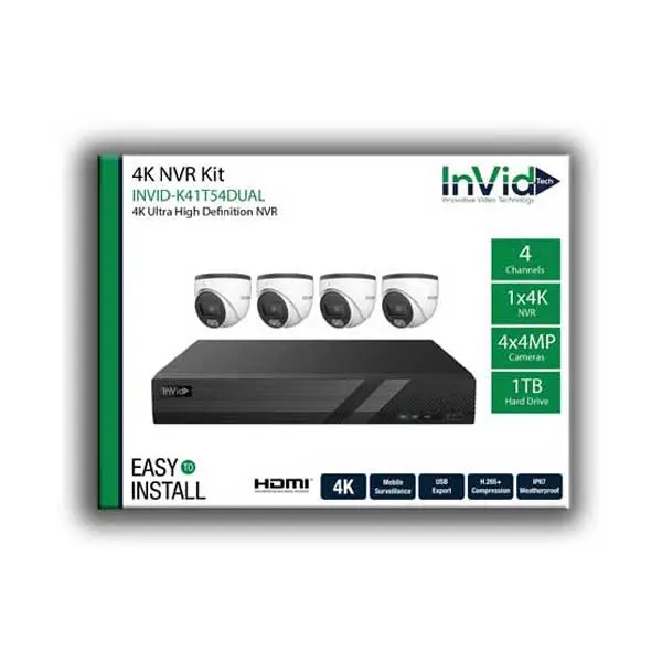 InVidTech 4-Channel 4K NVR System with 4×4MP Cameras & 1TB HDD