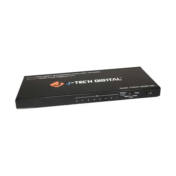 J-Tech Digital JTECH-18GSP18M 1×8 HDMI 2.0 Splitter – 18Gbps, 4K@60Hz HDR, Scaler Support