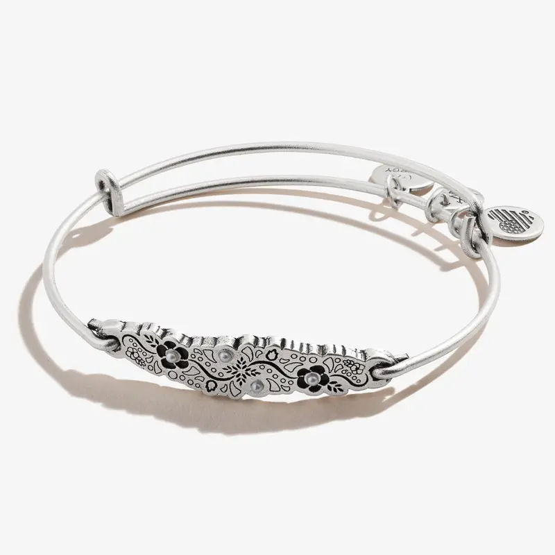 Jeweled Flower Inline Charm Bangle Bracelet