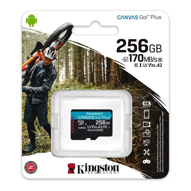 Kingston Canvas Go! Plus 256GB microSDXC Card – UHS-I U3, Class 10, with Adapter