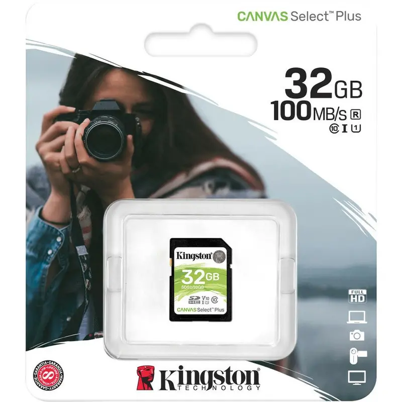 Kingston Canvas Select Plus 32GB SD Card — UHS-I Class 10 for Reliable Performance