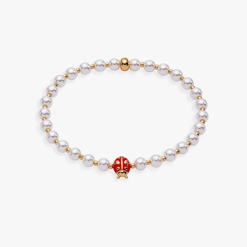 Ladybug Charm Bracelet with Freshwater Pearl Accents